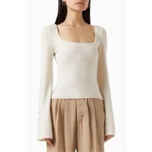 Reformation Cream Ribbed Knit Top